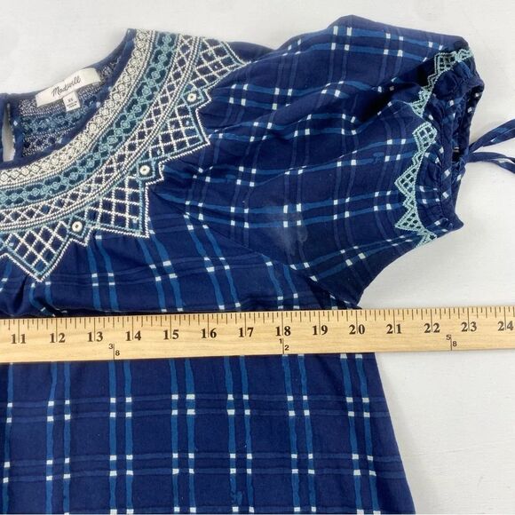 Madewell Embroidered Puff-Sleeve Babydoll Dress in Indigo Plaid Size XS - Picture 11 of 13